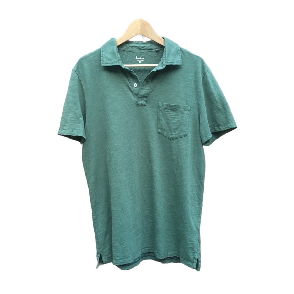Boden Polo Shirt Slub Knit Green Webbing Placket Short Sleeve Pocket M Medium